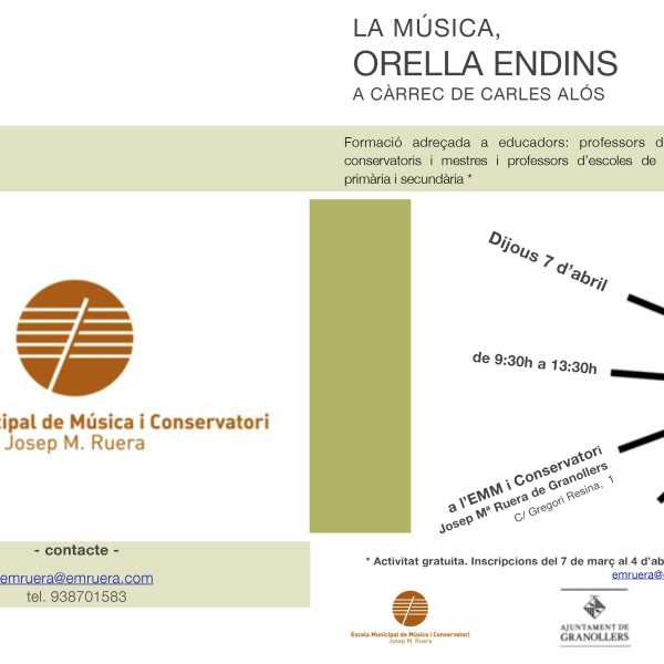 Curs de formació per educadors: “La música, orella endins”