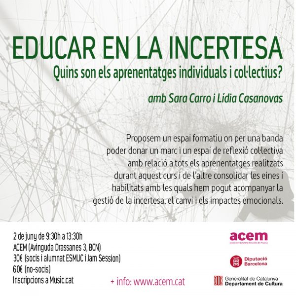 Inscripcions obertes al curs ACEM “Educar en temps d’incertesa, quins són els aprenentatges individuals i col·lectius?”